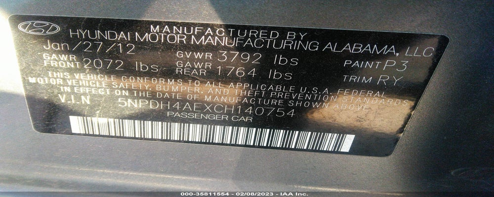 5NPDH4AEXCH140754 2012 HYUNDAI ELANTRA photo no. 9