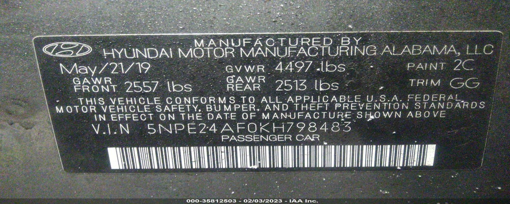 5NPE24AF0KH798483 2019 HYUNDAI SONATA photo no. 9