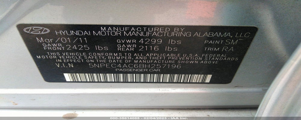 5NPEC4AC6BH257196 2011 HYUNDAI SONATA photo no. 9