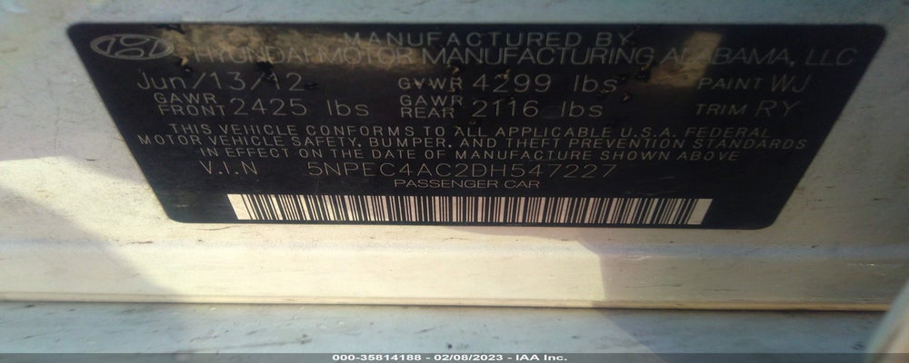5NPEC4AC2DH547227 2013 HYUNDAI SONATA photo no. 9