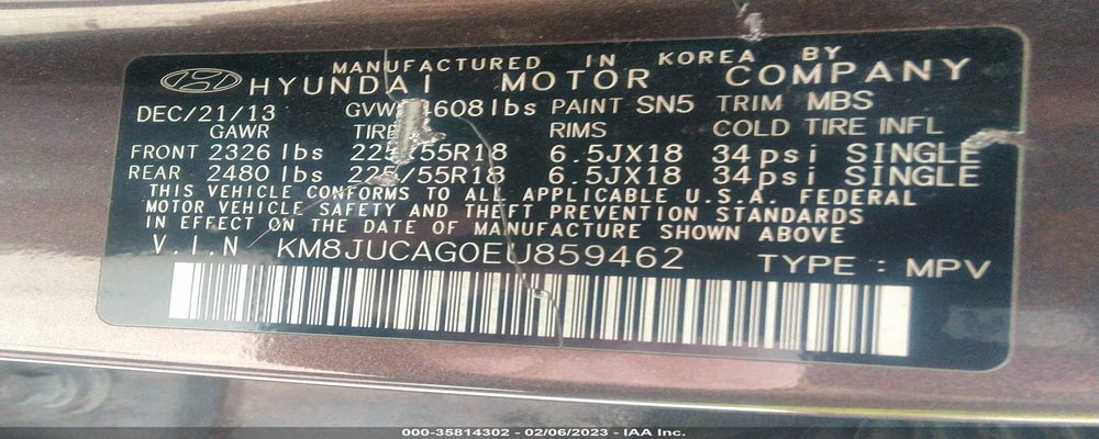 KM8JUCAG0EU859462 2014 HYUNDAI TUCSON photo no. 9