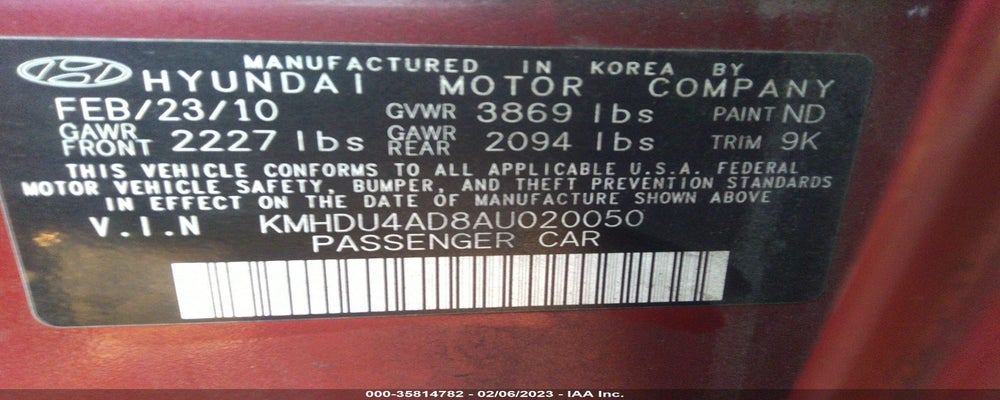 KMHDU4AD8AU020050 2010 HYUNDAI ELANTRA photo no. 9