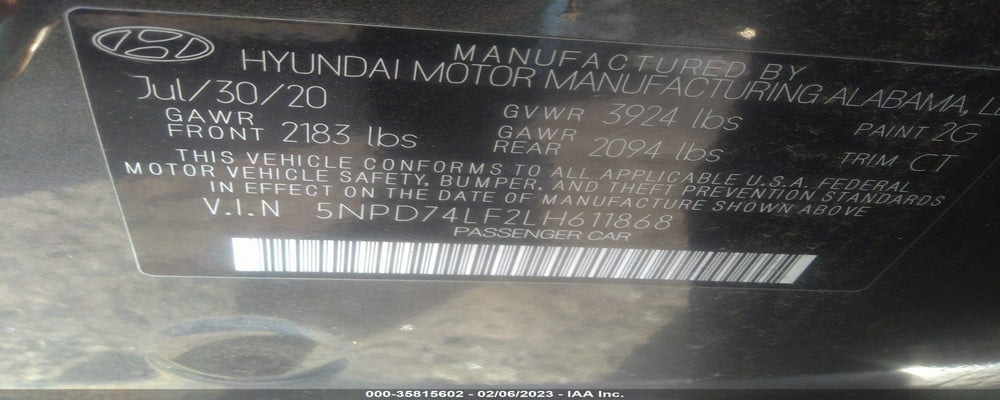 5NPD74LF2LH611868 2020 HYUNDAI ELANTRA photo no. 9