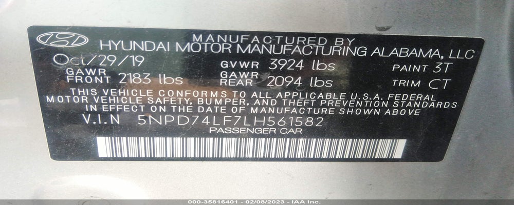 5NPD74LF7LH561582 2020 HYUNDAI ELANTRA photo no. 9