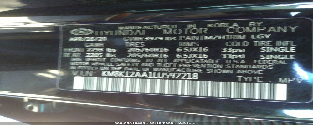 KM8K12AA1LU592218 2020 HYUNDAI KONA photo no. 9