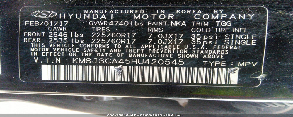 KM8J3CA45HU420545 2017 HYUNDAI TUCSON photo no. 9