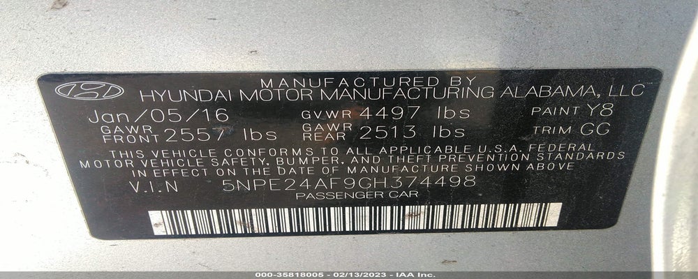 5NPE24AF9GH374498 2016 HYUNDAI SONATA photo no. 9