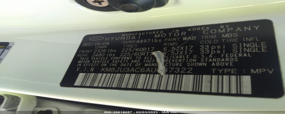 KM8JU3AC6AU037322 2010 HYUNDAI TUCSON photo no. 9