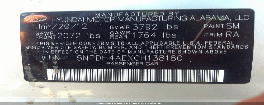 5NPDH4AEXCH138180 2012 HYUNDAI ELANTRA photo no. 9