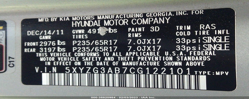 5XYZG3AB7CG122101 2012 HYUNDAI SANTA FE photo no. 9