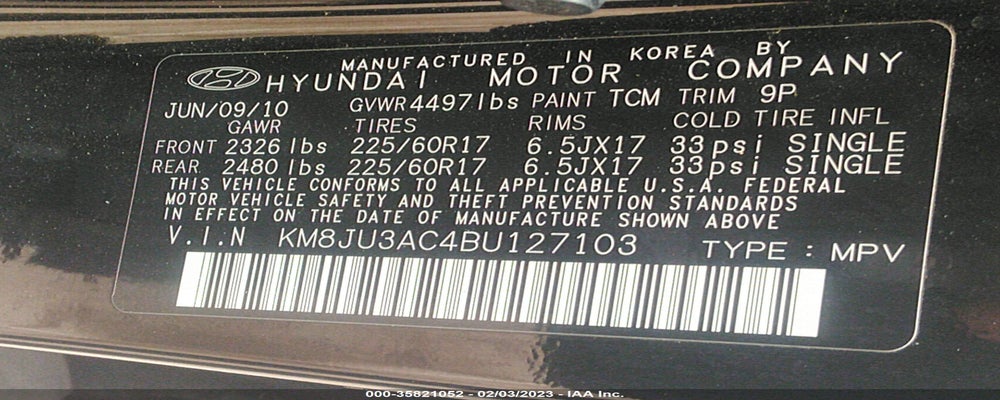 KM8JU3AC4BU127103 2011 HYUNDAI TUCSON photo no. 9