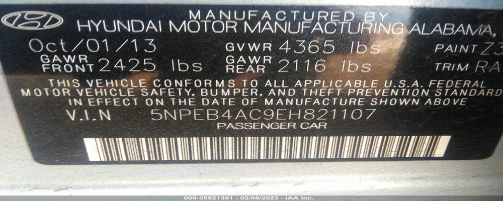 5NPEB4AC9EH821107 2014 HYUNDAI SONATA photo no. 9