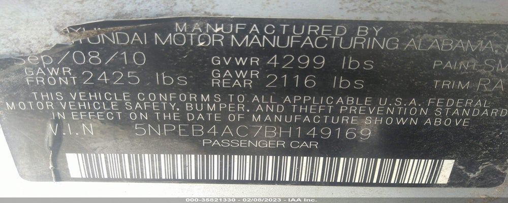 5NPEB4AC7BH149169 2011 HYUNDAI SONATA photo no. 9