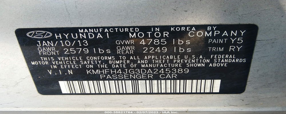 KMHFH4JG3DA245389 2013 HYUNDAI AZERA photo no. 9