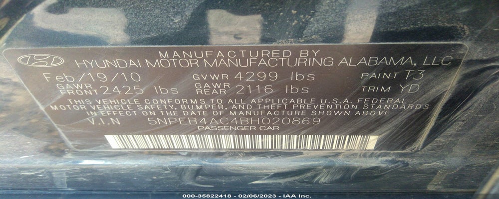 5NPEB4AC4BH020869 2011 HYUNDAI SONATA photo no. 9