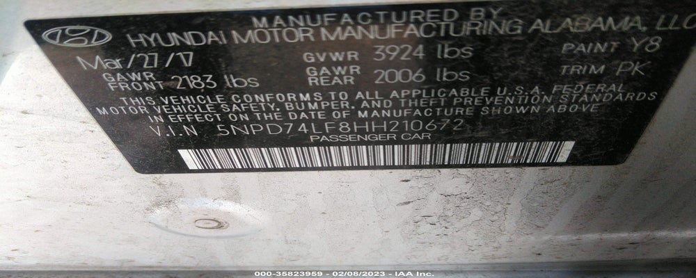 5NPD74LF8HH210672 2017 HYUNDAI ELANTRA photo no. 9