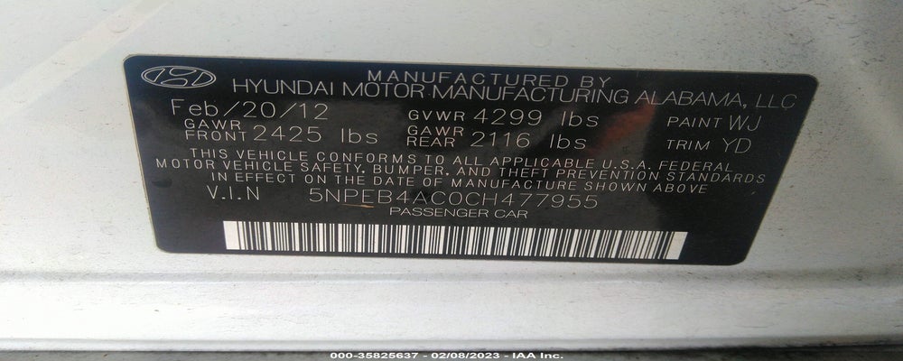 5NPEB4AC0CH477955 2012 HYUNDAI SONATA photo no. 9