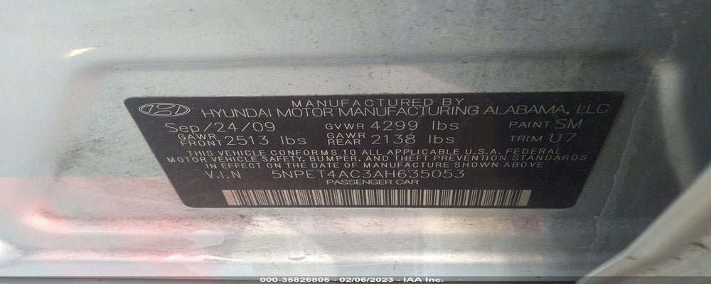 5NPET4AC3AH635053 2010 HYUNDAI SONATA photo no. 9