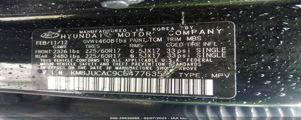 KM8JUCAC9CU477635 2012 HYUNDAI TUCSON photo no. 9