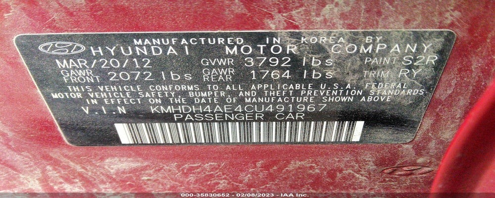 KMHDH4AE4CU491967 2012 HYUNDAI ELANTRA photo no. 9