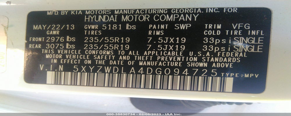 5XYZWDLA4DG094725 2013 HYUNDAI SANTA FE SPORT photo no. 9