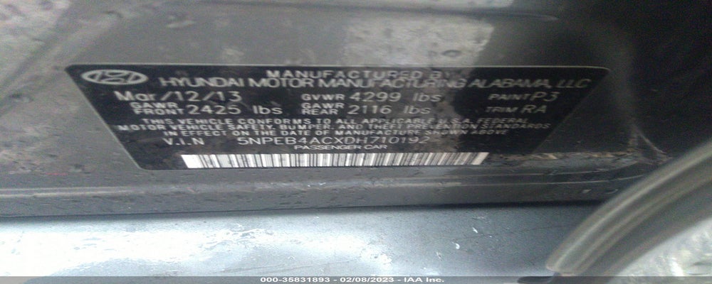 5NPEB4ACXDH710192 2013 HYUNDAI SONATA photo no. 9