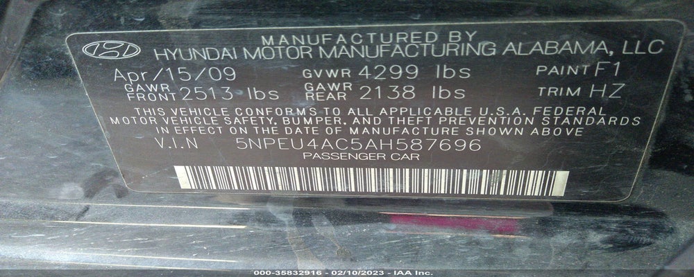 5NPEU4AC5AH587696 2010 HYUNDAI SONATA photo no. 9