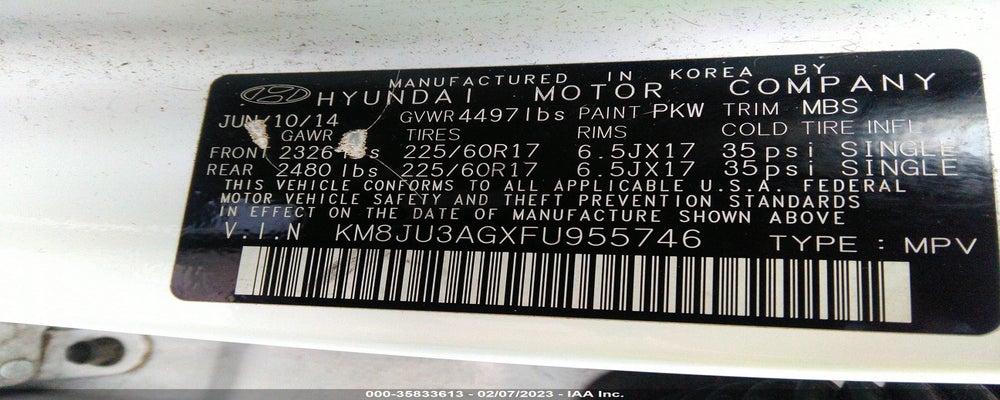 KM8JU3AGXFU955746 2015 HYUNDAI TUCSON photo no. 9
