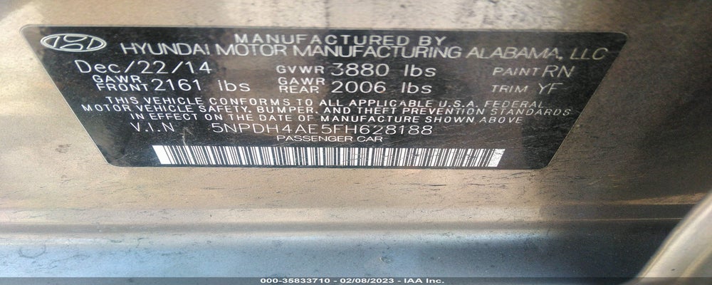 5NPDH4AE5FH628188 2015 HYUNDAI ELANTRA photo no. 9