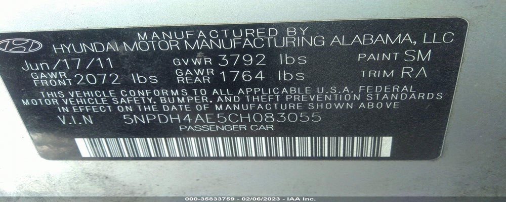 5NPDH4AE5CH083055 2012 HYUNDAI ELANTRA photo no. 9