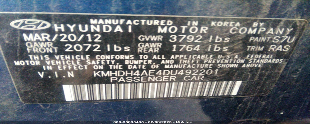 KMHDH4AE4DU492201 2013 HYUNDAI ELANTRA photo no. 9