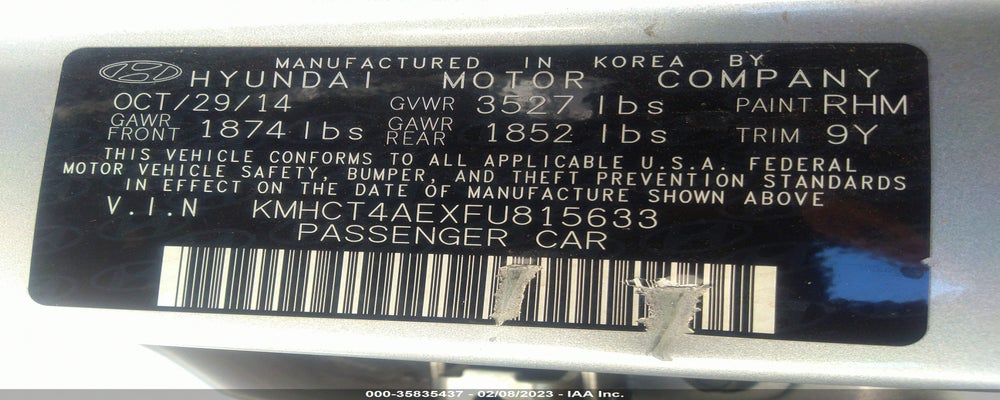 KMHCT4AEXFU815633 2015 HYUNDAI ACCENT photo no. 9