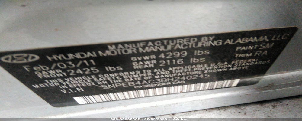 5NPEB4AC3BH240245 2011 HYUNDAI SONATA photo no. 9