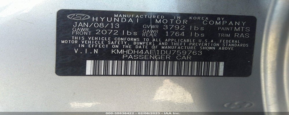 KMHDH4AE1DU759763 2013 HYUNDAI ELANTRA photo no. 9