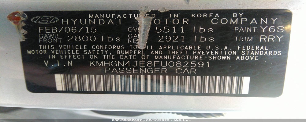 KMHGN4JE8FU082591 2015 HYUNDAI GENESIS photo no. 9