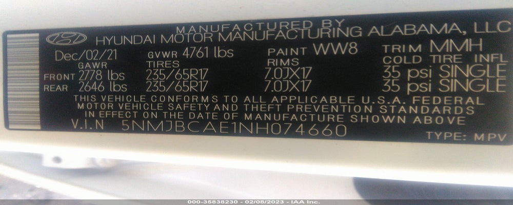 5NMJBCAE1NH074660 2022 HYUNDAI TUCSON photo no. 9