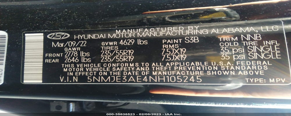5NMJE3AE4NH105245 2022 HYUNDAI TUCSON photo no. 9