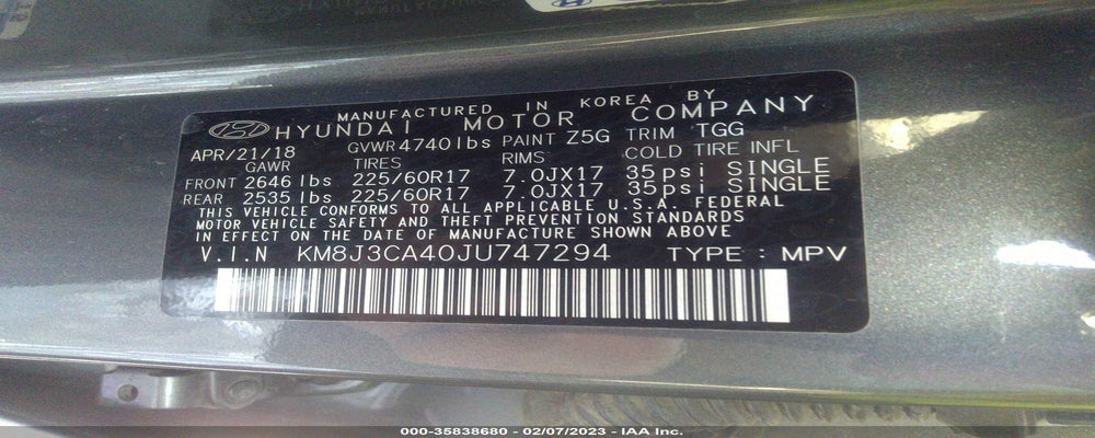 KM8J3CA40JU747294 2018 HYUNDAI TUCSON photo no. 9