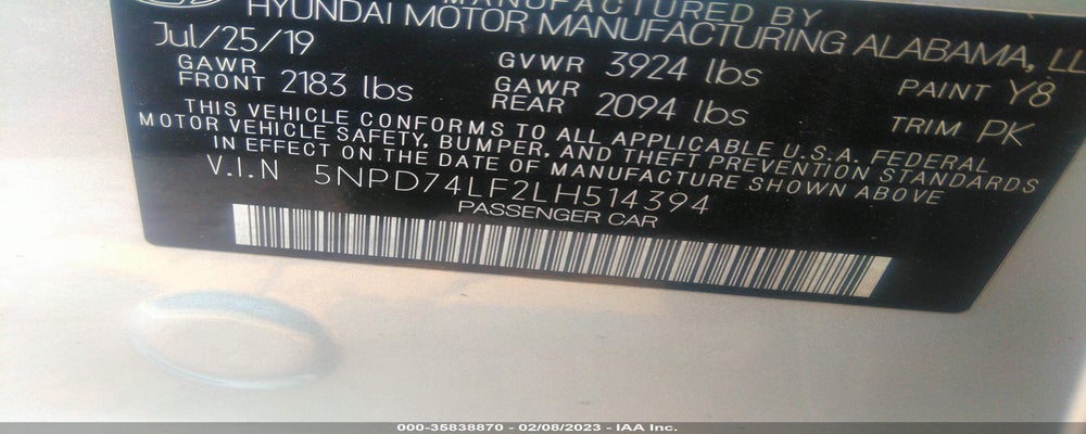 5NPD74LF2LH514394 2020 HYUNDAI ELANTRA photo no. 9