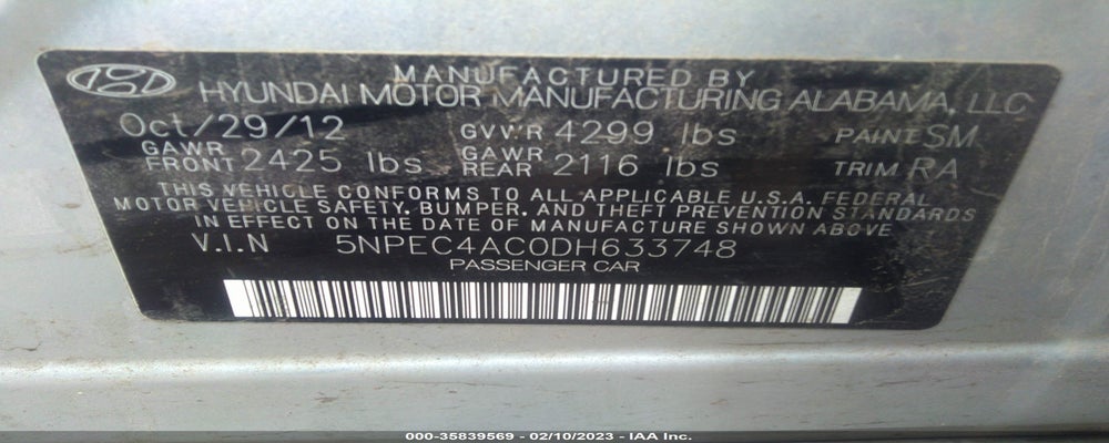 5NPEC4AC0DH633748 2013 HYUNDAI SONATA photo no. 9