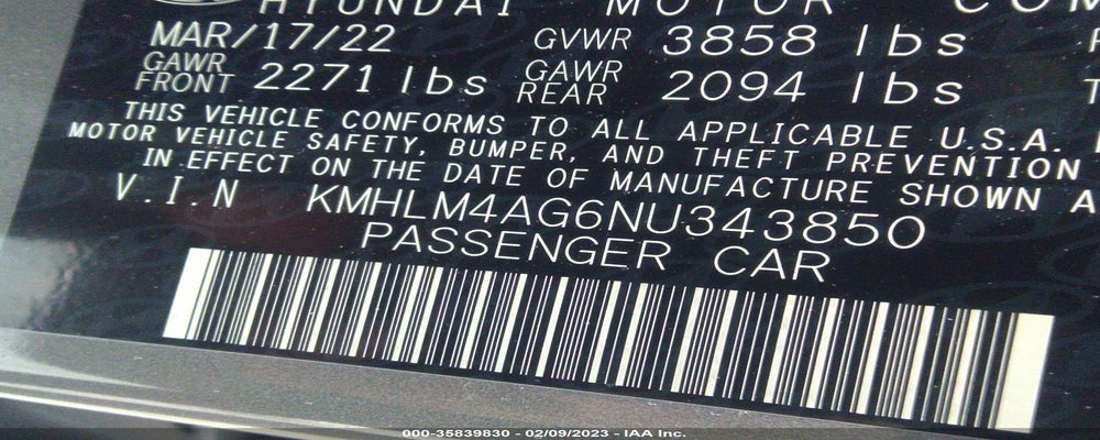 KMHLM4AG6NU343850 2022 HYUNDAI ELANTRA photo no. 9