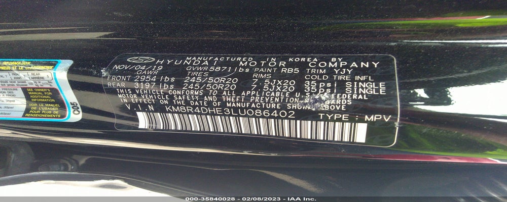 KM8R4DHE3LU086402 2020 HYUNDAI PALISADE photo no. 9