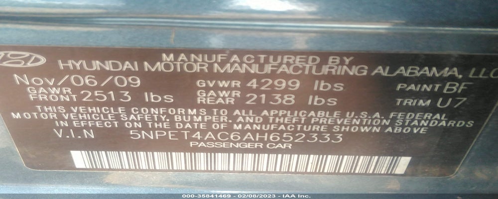 5NPET4AC6AH652333 2010 HYUNDAI SONATA photo no. 9