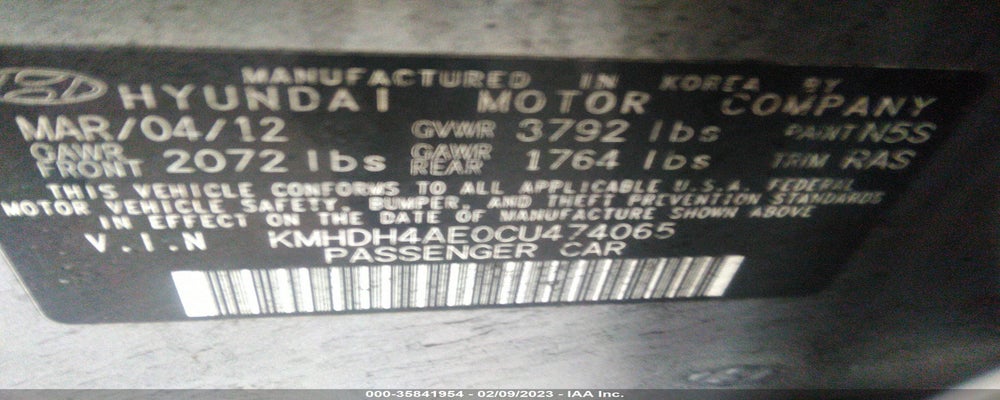 KMHDH4AE0CU474065 2012 HYUNDAI ELANTRA photo no. 9
