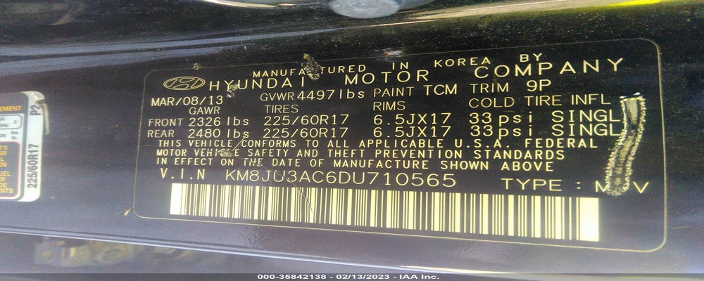 KM8JU3AC6DU710565 2013 HYUNDAI TUCSON photo no. 9
