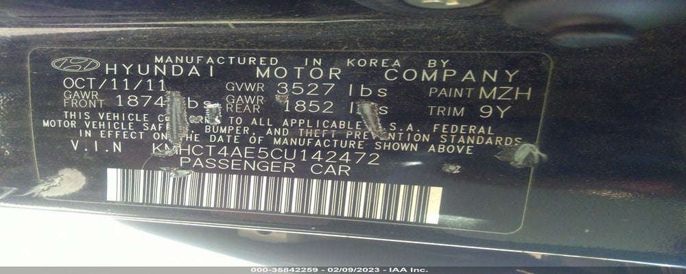 KMHCT4AE5CU142472 2012 HYUNDAI ACCENT photo no. 9