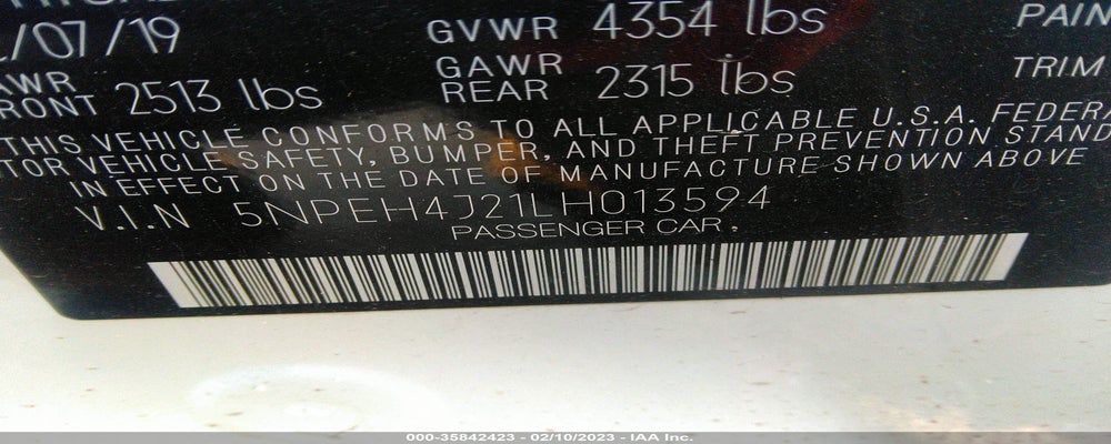 5NPEH4J21LH013594 2020 HYUNDAI SONATA photo no. 9