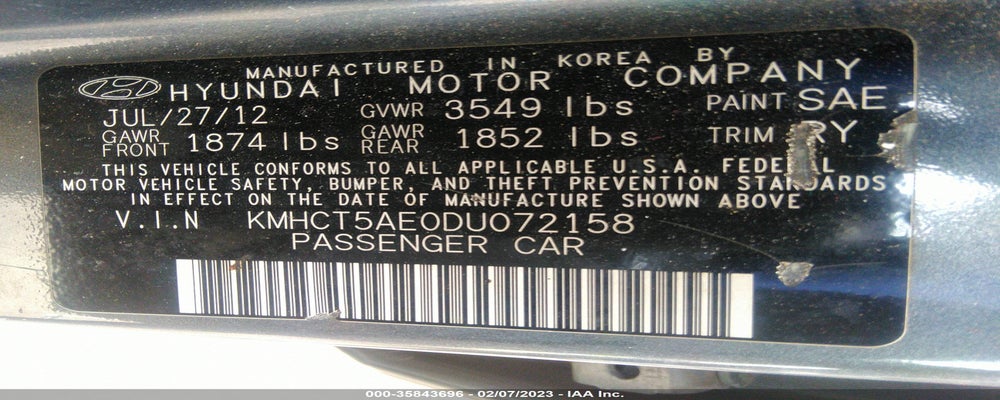 KMHCT5AE0DU072158 2013 HYUNDAI ACCENT photo no. 9