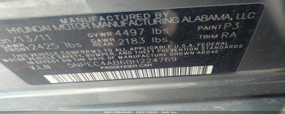 5NPEC4AB6BH224769 2011 HYUNDAI SONATA photo no. 9