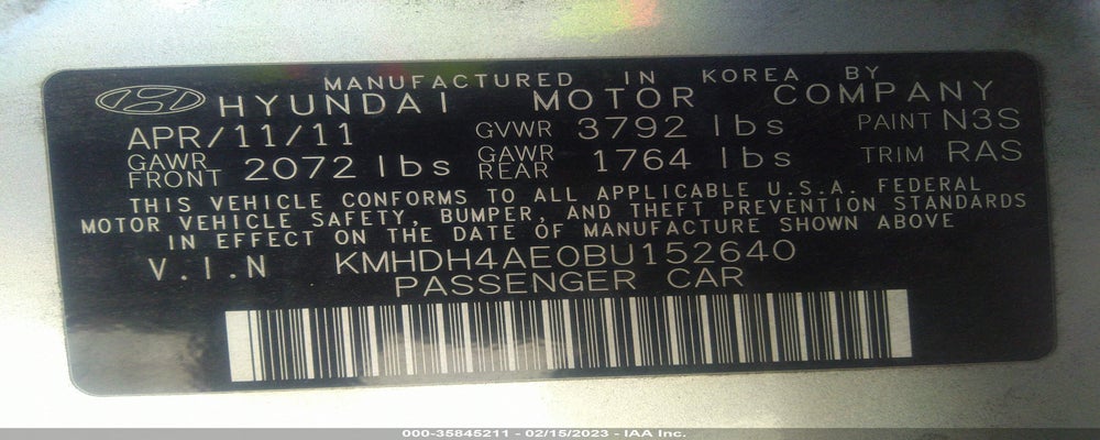 KMHDH4AE0BU152640 2011 HYUNDAI ELANTRA photo no. 9
